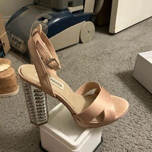 Steve Madden Blush Strappy Heels with Metallic Accents